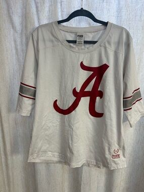 PINK Victoria's Secret Cream Tee with Crimson 'A' Logo (needs ironing)